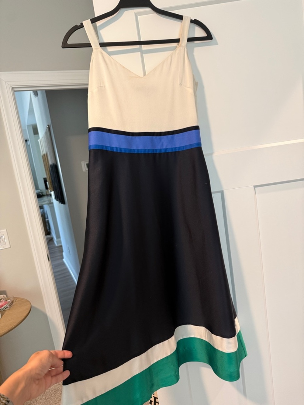 Banana Republic Cream, Black, Blue & Green Colorblock Midi Dress